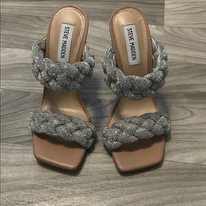 Steve Madden Silver Tan Heels with Braided Design